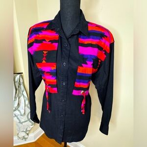 Vintage Wrangler Western Aztec Long Sleeved Rodeo Button Down Shirt